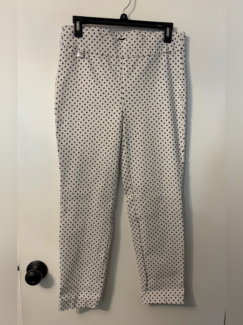 Polka Dot Stretch Tapered Women’s Pants - White with Black Dots